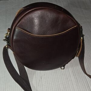Szone  Brown Leather Round Crossbody Bag